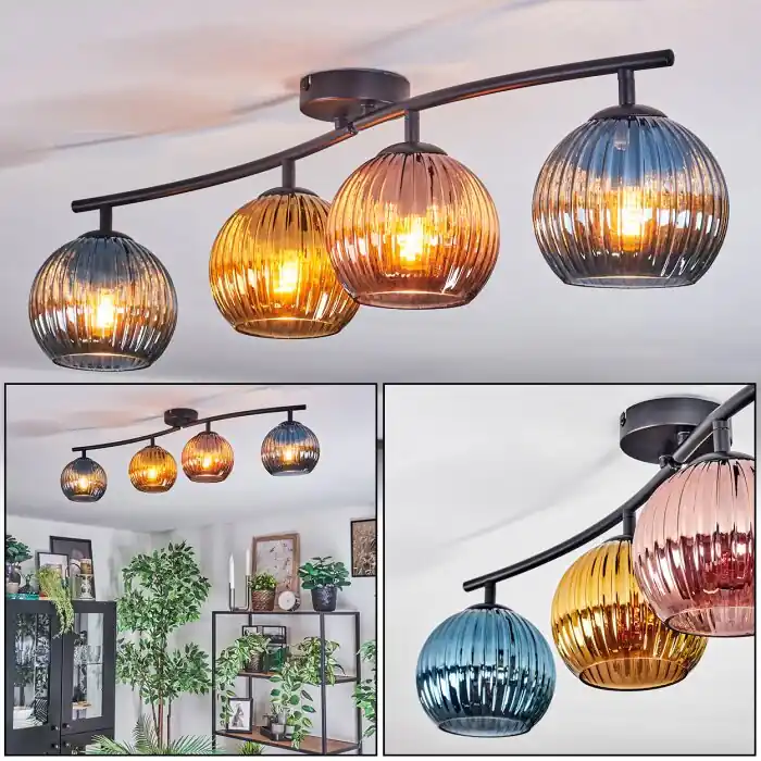 Koyoto Plafondlamp, Kogellampje Blauw, Goud, Koperkleurig, 4-lichts Populair