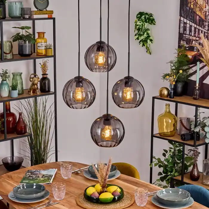 Koyoto Hanglamp, Kogellampje, Hanglamp Rookkleurig, 4-lichts Direct Beschikbaar