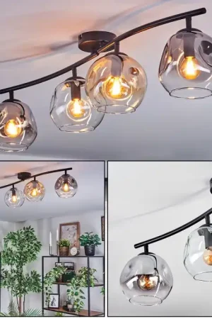Weekendaanbieding Ripoll Plafondlamp, Kogellampje Amber, Duidelijk, Rookkleurig, 4-lichts