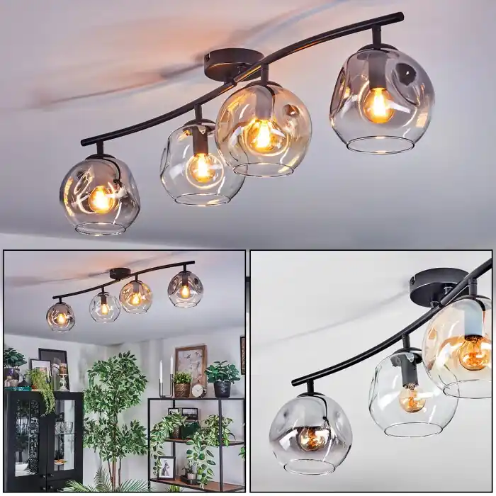Weekendaanbieding Ripoll Plafondlamp, Kogellampje Amber, Duidelijk, Rookkleurig, 4-lichts