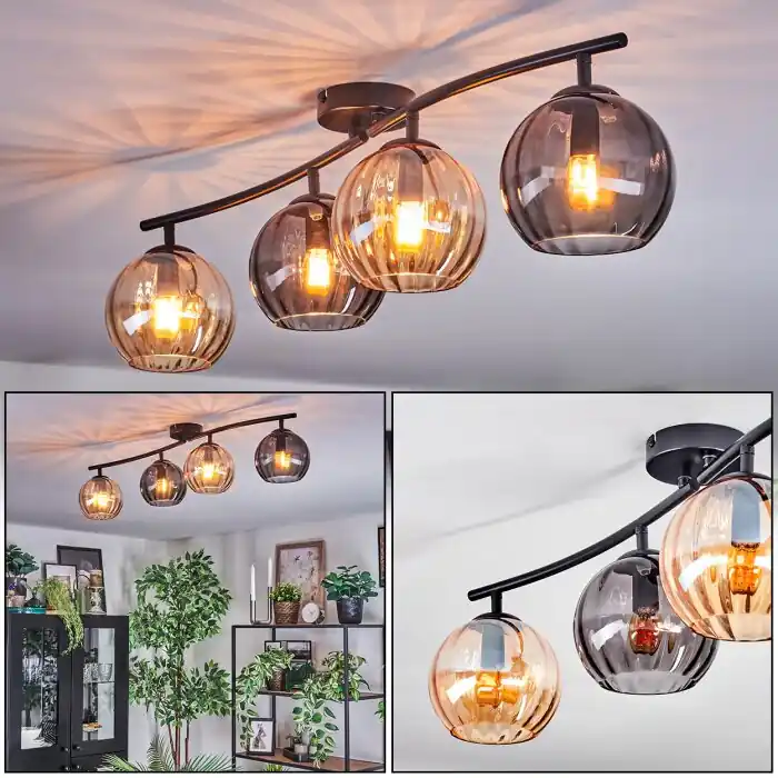 Koyoto Plafondlamp, Kogellampje Amber, Rookkleurig, 4-lichts Speciale Aanbieding