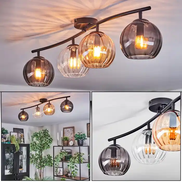 Gecertificeerd Koyoto Plafondlamp, Kogellampje Amber, Duidelijk, Rookkleurig, 4-lichts