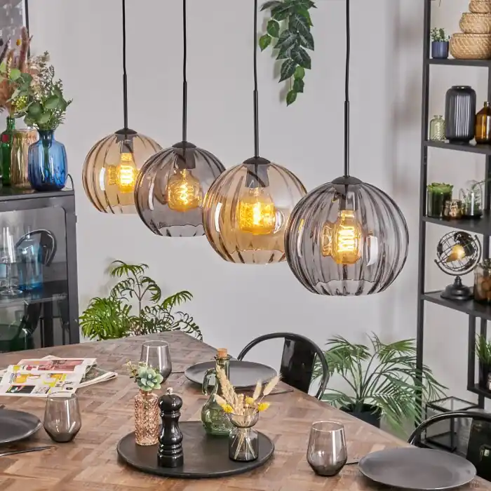 Koyoto Hanglamp, Kogellampje, Hanglamp Amber, Rookkleurig, 4-lichts Beperkte Voorraad