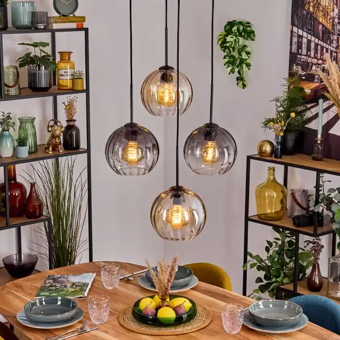 Koyoto Hanglamp, Kogellampje, Hanglamp Amber, Duidelijk, Rookkleurig, 4-lichts Populair