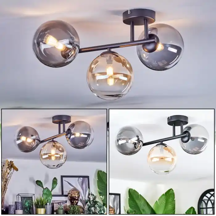Chehalis Plafondlamp, Kogellampje Amber, Duidelijk, Rookkleurig, 3-lichts Betrouwbaar