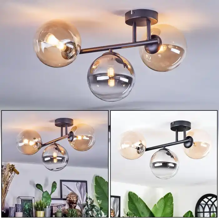 Weekendaanbieding Chehalis Plafondlamp, Kogellampje Amber, Duidelijk, Rookkleurig, 3-lichts