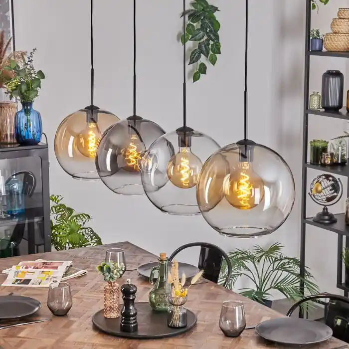 Koyoto Hanglamp, Kogellampje, Hanglamp Amber, Duidelijk, Rookkleurig, 4-lichts Direct Verzonden