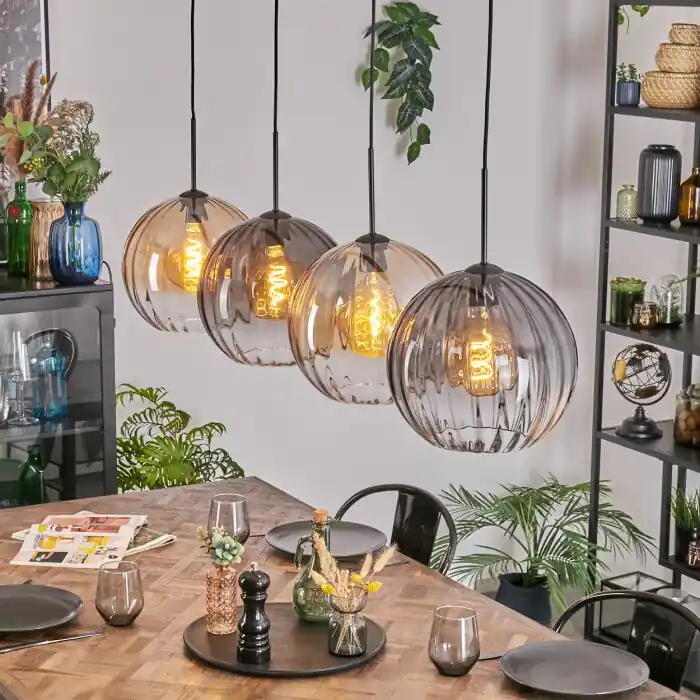 Lage Kosten Koyoto Hanglamp, Kogellampje, Hanglamp Amber, Duidelijk, Rookkleurig, 4-lichts