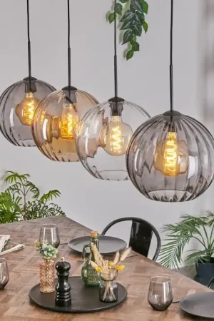Aanbieding Koyoto Hanglamp, Kogellampje, Hanglamp Amber, Duidelijk, Rookkleurig, 4-lichts