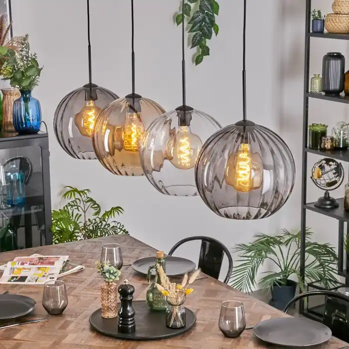 Aanbieding Koyoto Hanglamp, Kogellampje, Hanglamp Amber, Duidelijk, Rookkleurig, 4-lichts