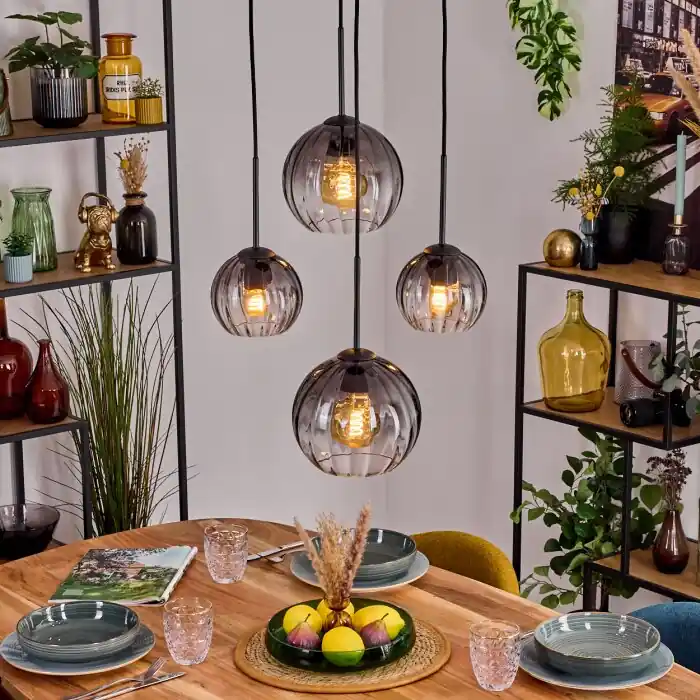 Koyoto Hanglamp, Kogellampje, Hanglamp Duidelijk, Rookkleurig, 4-lichts Koopje