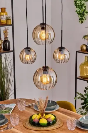 Aanbieding Koyoto Hanglamp, Kogellampje, Hanglamp Amber, Duidelijk, 4-lichts