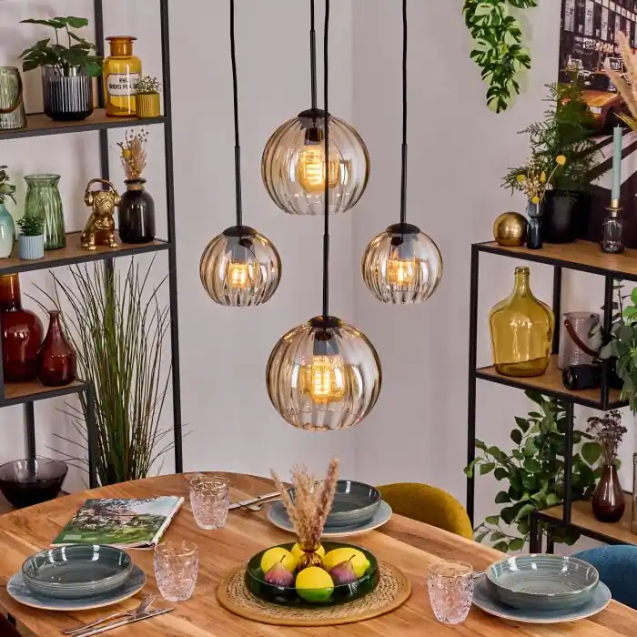 Aanbieding Koyoto Hanglamp, Kogellampje, Hanglamp Amber, Duidelijk, 4-lichts