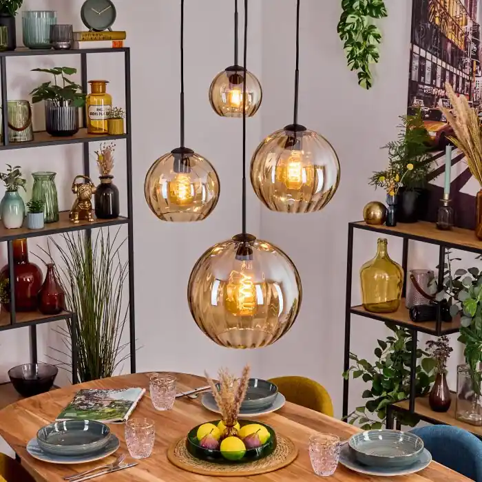 Koyoto Hanglamp, Kogellampje, Hanglamp Amber, 4-lichts Shop Nu