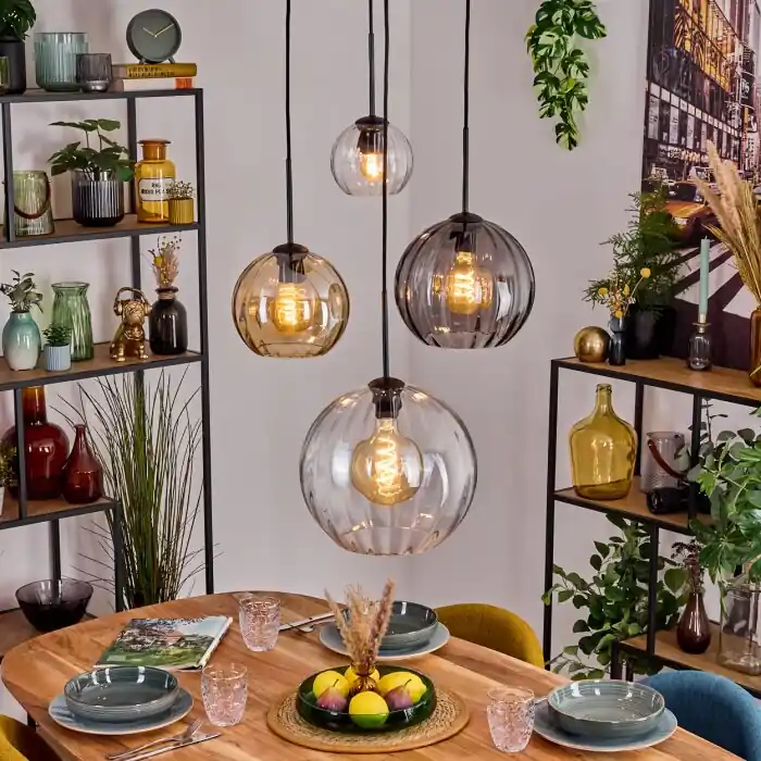 Koyoto Hanglamp, Kogellampje, Hanglamp Amber, Duidelijk, Rookkleurig, 4-lichts Weekendaanbieding