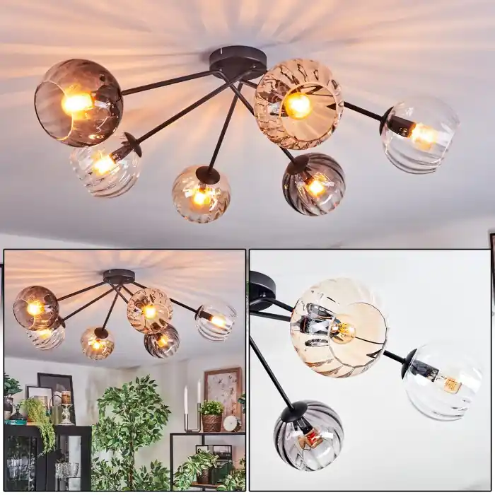 Weekendaanbieding Koyoto Plafondlamp, Kogellampje 77.5 cm Amber, Duidelijk, Rookkleurig, 6-lichts