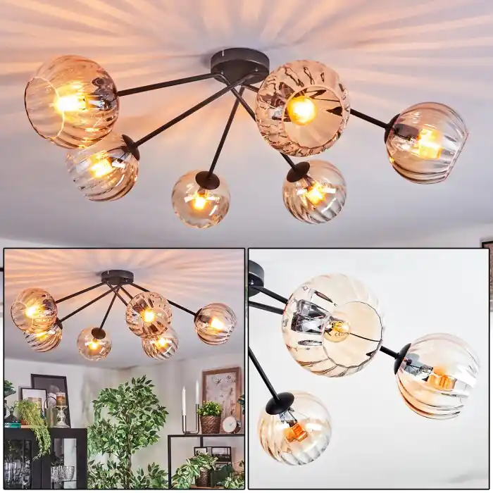 Koyoto Plafondlamp, Kogellampje 77.5 cm Amber, Duidelijk, 6-lichts Hoge Kwaliteit