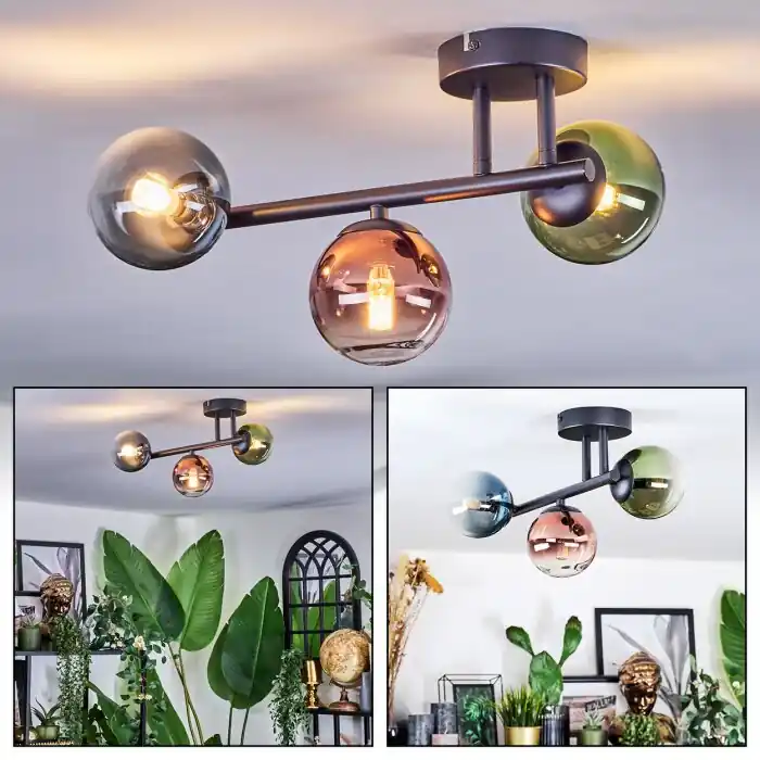 Direct Beschikbaar Chehalis Plafondlamp, Kogellampje Blauw, Groen, Duidelijk, Koperkleurig, 3-lichts