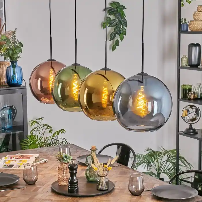 Koyoto Hanglamp, Kogellampje, Hanglamp Blauw, Goud, Groen, Koperkleurig, 4-lichts Aanbieding