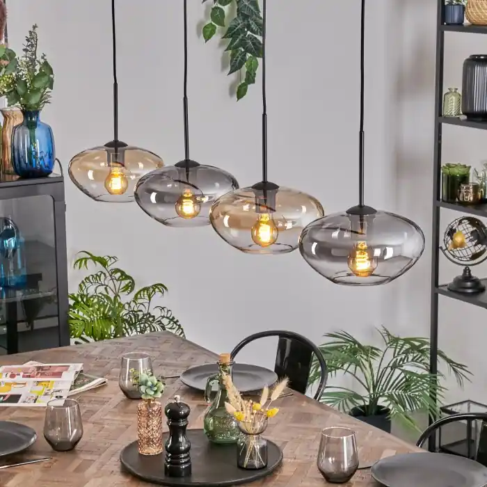 Hete Deal Mertola Hanglamp, Hanglamp Amber, Duidelijk, Rookkleurig, 4-lichts