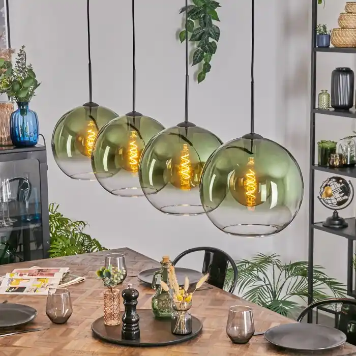 Koyoto Hanglamp, Kogellampje, Hanglamp Groen, Duidelijk, 4-lichts Laatste Kans