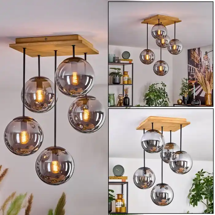 Jomin Plafondlamp, Kogellampje Natuurlijke kleuren, Zwart, 5-lichts Finale Uitverkoop