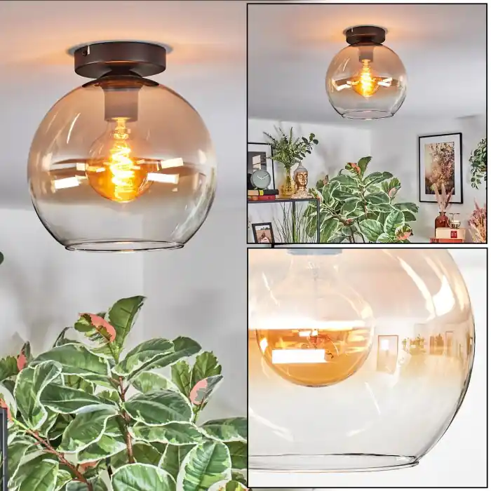 Express Levering Koyoto Plafondlamp, Kogellampje Amber, Duidelijk, 1-licht