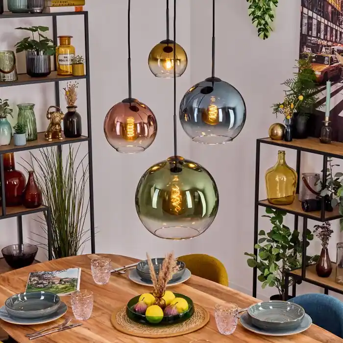 Gecertificeerd Koyoto Hanglamp, Kogellampje, Hanglamp 35 cm Blauw, Goud, Groen, Duidelijk, Koperkleurig, 4-lichts