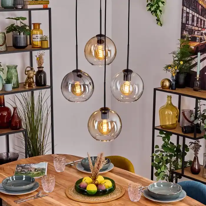 Koyoto Hanglamp, Kogellampje, Hanglamp Amber, Duidelijk, Rookkleurig, 4-lichts Meest Verkocht