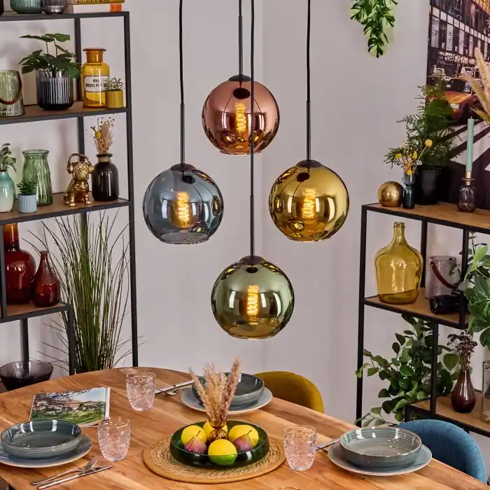 Veilige Betaling Koyoto Hanglamp, Kogellampje, Hanglamp Blauw, Goud, Groen, Koperkleurig, 4-lichts