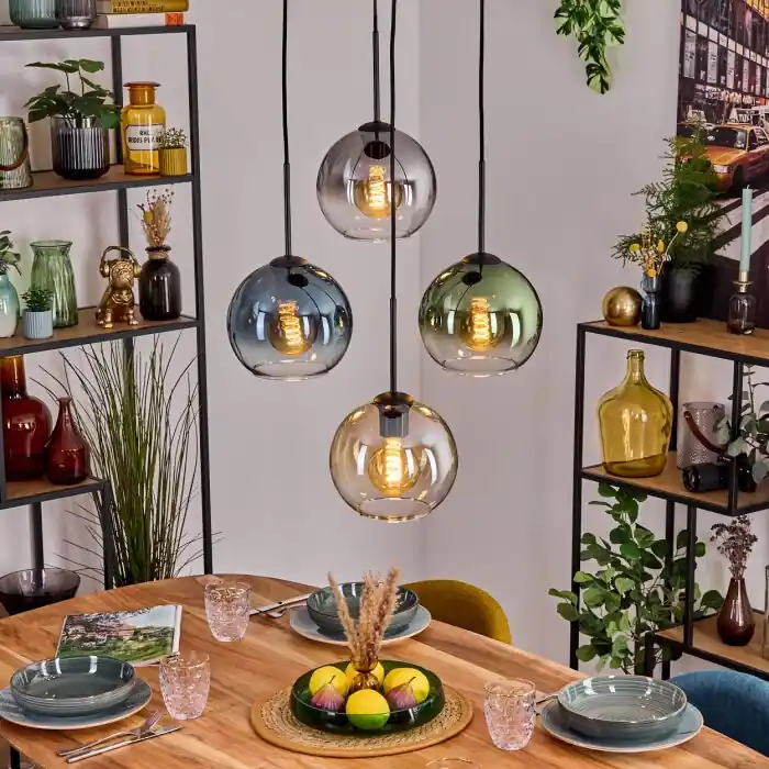 Koyoto Hanglamp, Kogellampje, Hanglamp Amber, Blauw, Groen, Duidelijk, Rookkleurig, 4-lichts Aanbieding