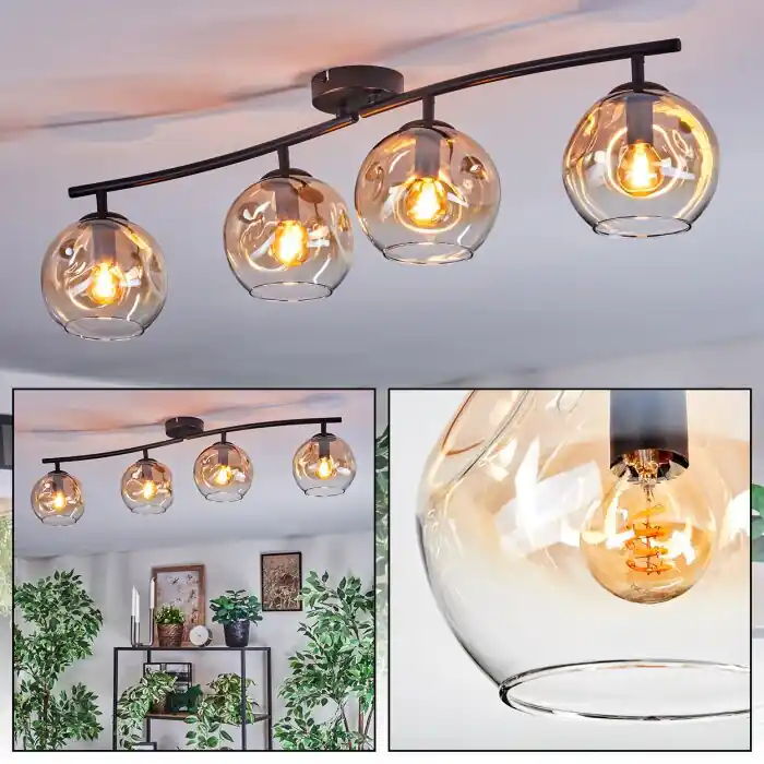 Ripoll Plafondlamp, Kogellampje Amber, Duidelijk, 4-lichts Seizoensaanbieding