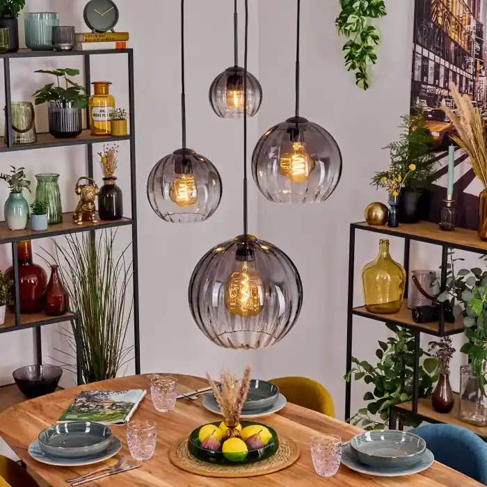 Koyoto Hanglamp, Kogellampje, Hanglamp 30 cm Duidelijk, Rookkleurig, 4-lichts Nieuw
