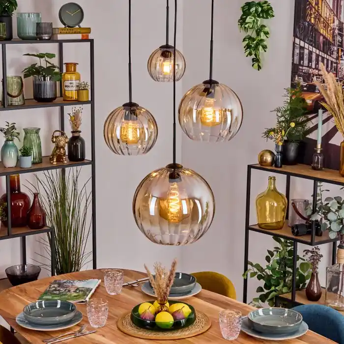 Laatste Kans Koyoto Hanglamp, Kogellampje, Hanglamp 30 cm Amber, Duidelijk, 4-lichts