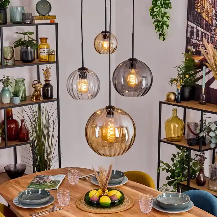 Uitverkoop Koyoto Hanglamp, Kogellampje, Hanglamp 30 cm Amber, Duidelijk, Rookkleurig, 4-lichts
