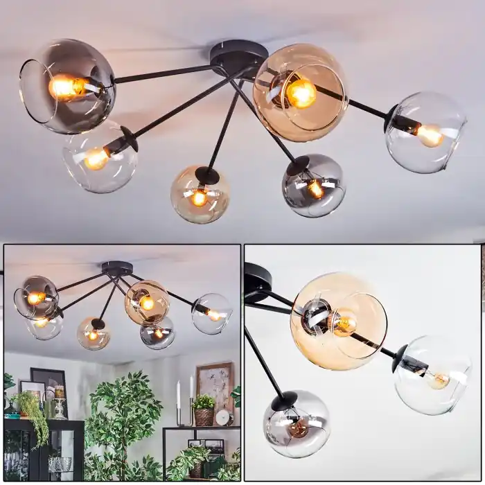 Laatste Versie Koyoto Plafondlamp, Kogellampje 77.5 cm Amber, Duidelijk, Rookkleurig, 6-lichts