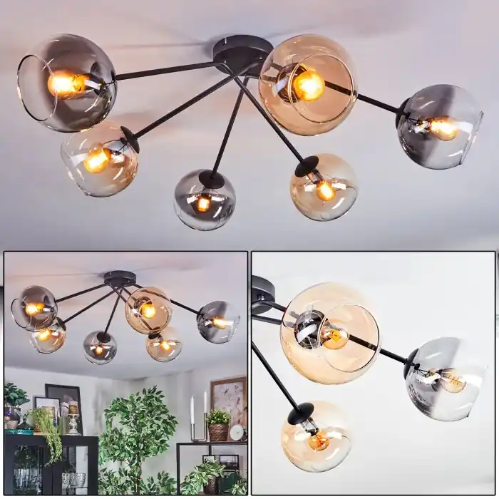 Koyoto Plafondlamp, Kogellampje 77.5 cm Amber, Duidelijk, Rookkleurig, 6-lichts Tijdelijk Beschikbaar