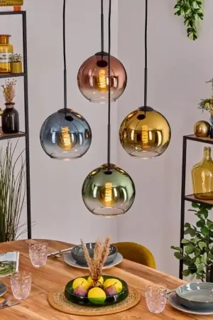 Weekendaanbieding Koyoto Hanglamp, Kogellampje, Hanglamp Blauw, Goud, Groen, Duidelijk, Koperkleurig, 4-lichts