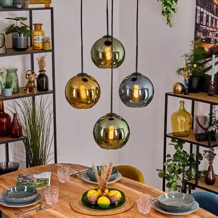 Hete Deal Koyoto Hanglamp, Kogellampje, Hanglamp Blauw, Goud, Groen, 4-lichts