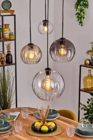 Weekendaanbieding Koyoto Hanglamp, Kogellampje, Hanglamp Amber, Duidelijk, Rookkleurig, 4-lichts