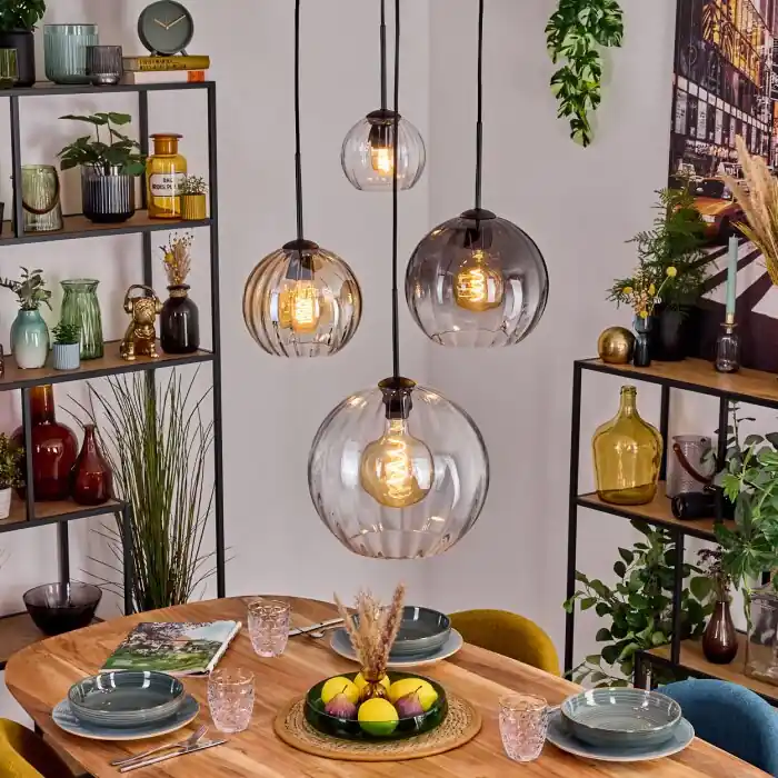 Weekendaanbieding Koyoto Hanglamp, Kogellampje, Hanglamp Amber, Duidelijk, Rookkleurig, 4-lichts