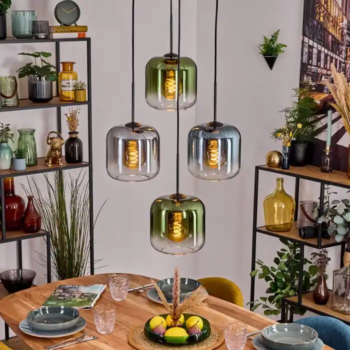 Betaalbaar Lauden Hanglamp, Kogellampje, Hanglamp Blauw, Groen, Duidelijk, Rookkleurig, 4-lichts