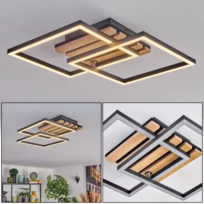 Rivano Plafondlamp LED Chroom, houtlook, Zwart, 1-licht Hete Deal