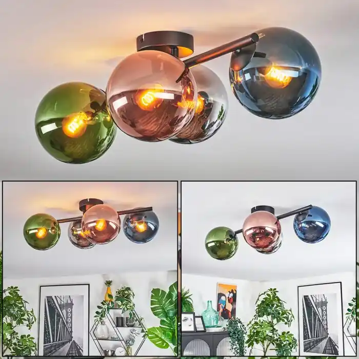 Superprijs Gastor Plafondlamp, Kogellampje Blauw, Chroom, Groen, Koperkleurig, Rookkleurig, 4-lichts