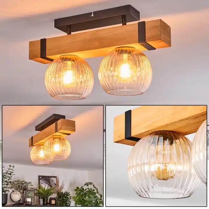Express Levering Sernadelo Plafondlamp, Kogellampje Natuurlijke kleuren, Zwart, 2-lichts