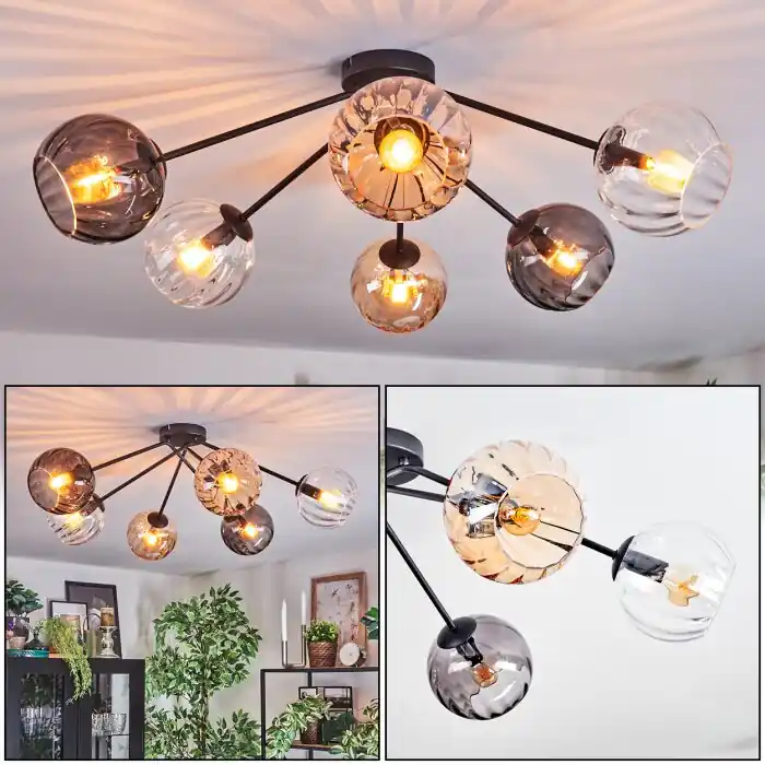 Beperkte Voorraad Koyoto Plafondlamp, Kogellampje 77.5 cm Amber, Duidelijk, Rookkleurig, 6-lichts