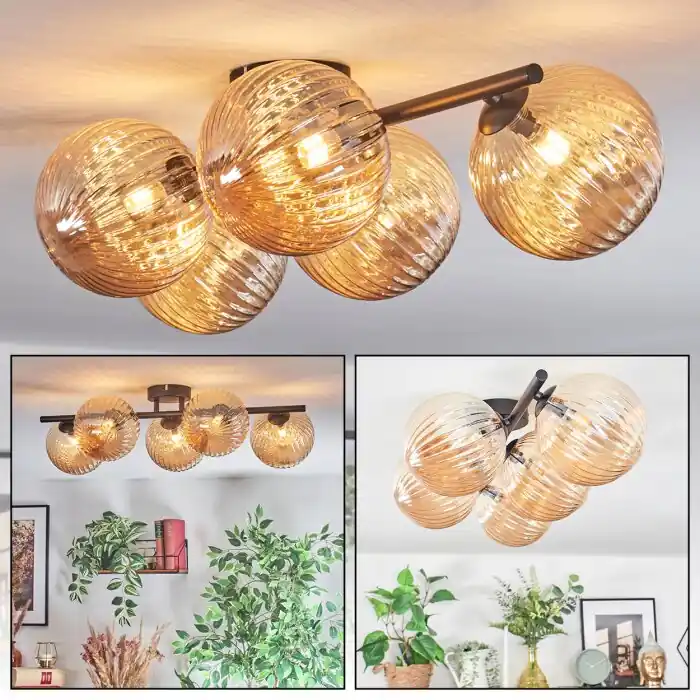 Lage Kosten Chehalis Plafondlamp, Kogellampje Amber, 5-lichts