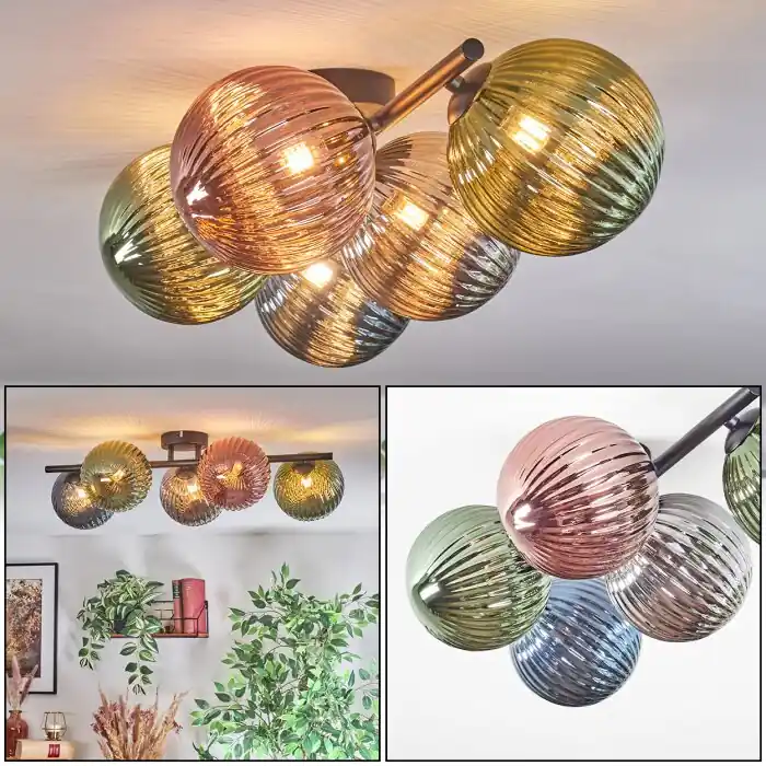 Flitsaanbieding Chehalis Plafondlamp, Kogellampje Blauw, Groen, Koperkleurig, Rookkleurig, 5-lichts