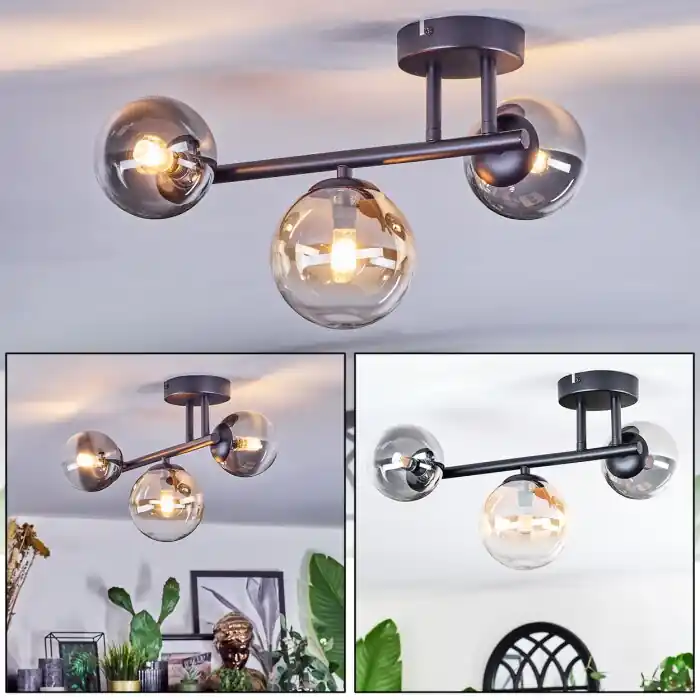 Betaalbaar Chehalis Plafondlamp, Kogellampje Amber, Duidelijk, Rookkleurig, 3-lichts