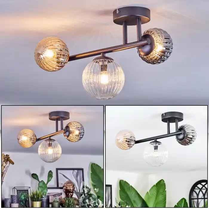 Chehalis Plafondlamp, Kogellampje Amber, Duidelijk, Rookkleurig, 3-lichts Favoriet